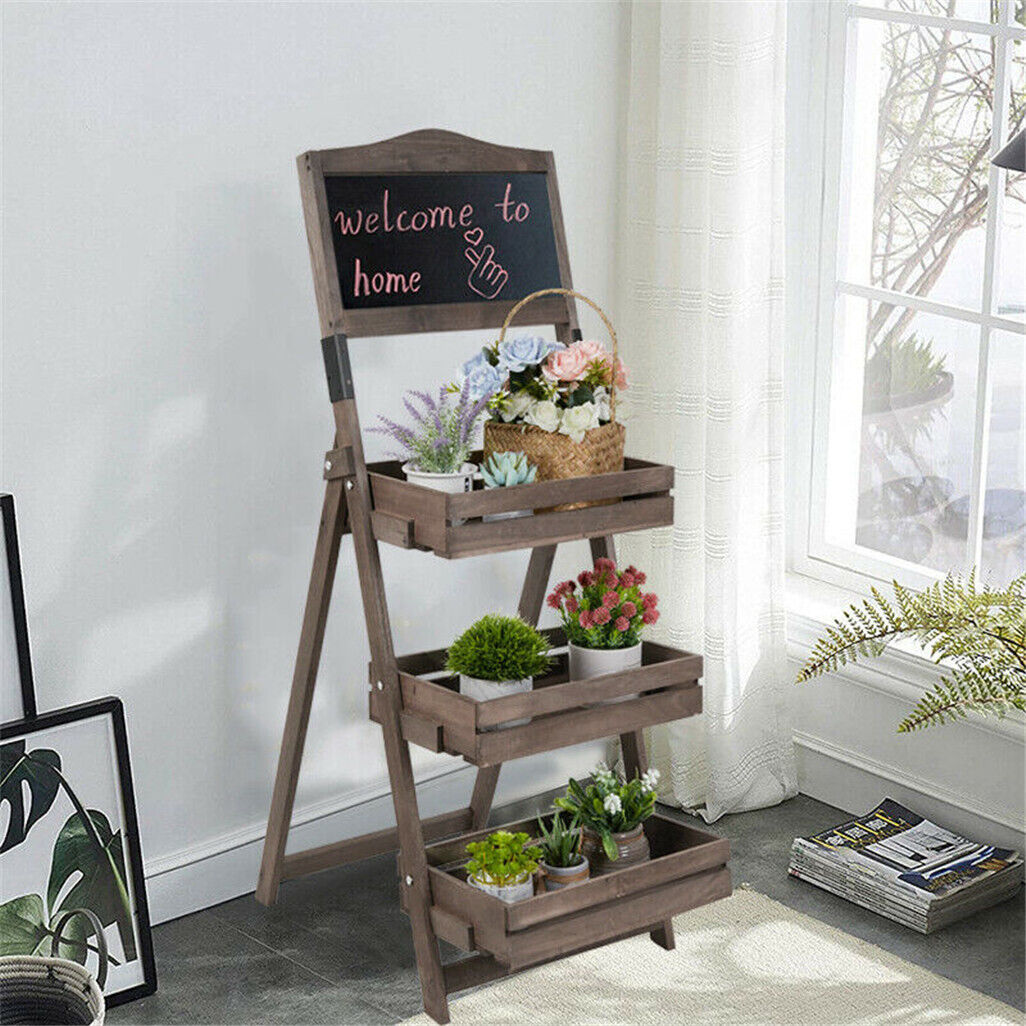 3 Tier Rustic Wood Plant Stand 38CM Corner Shelf